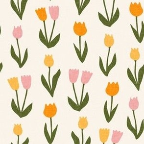 tulips - spring flowers - multi retro orange/pink - LAD22