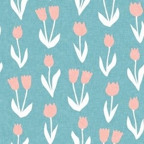 tulips - spring flowers - pink on blue - LAD22
