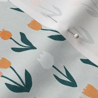 tulips - spring flowers - multi on soft blue - LAD22