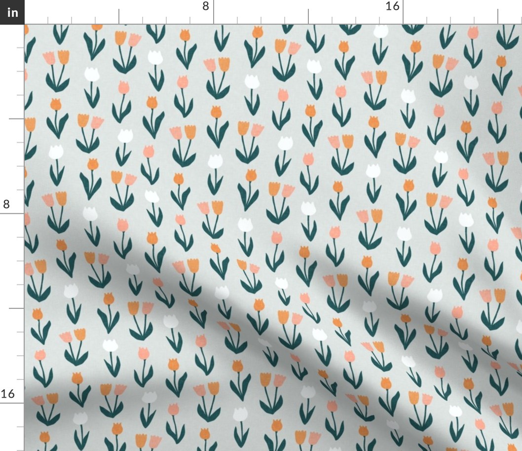 tulips - spring flowers - multi on soft blue - LAD22