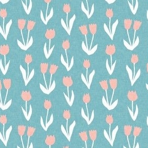 (small scale) tulips - spring flowers - pink on blue - LAD22