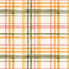 summer watercolor plaid - pink orange green - LAD22