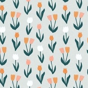 (small scale) tulips - spring flowers - multi on soft blue - LAD22