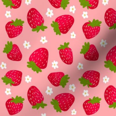 Strawberry Pattern with Flowers Pink