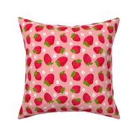 Strawberry Pattern with Flowers Pink