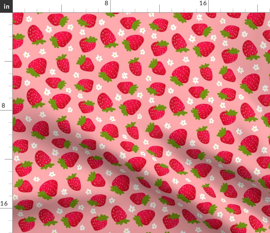 Strawberry Pattern with Flowers Pink