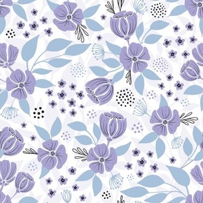 light blue and  purple floral | elegant night garden | home decor | wallpaper | botanical