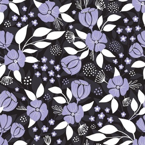 purple, black and white | elegant night garden | home decor | wallpaper | botanical