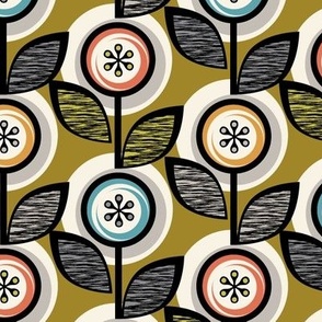 Footnote Flower (MidMod Olive) || midcentury floral