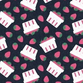 (small scale) strawberries - strawberries in berry basket - pink/navy - LAD22