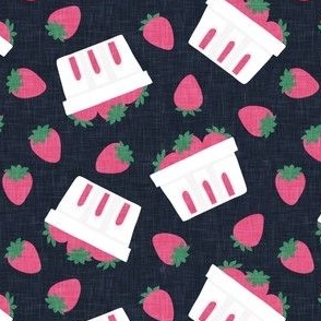 strawberries - strawberries in berry basket - pink/navy - LAD22