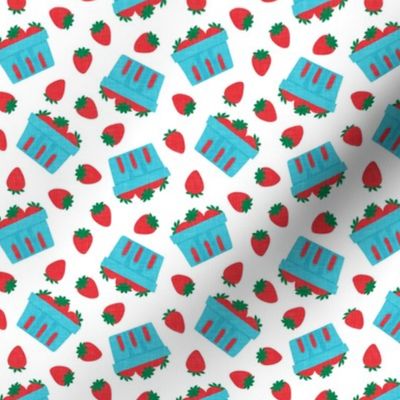 (small scale) strawberries - strawberries in teal  berry baskets - LAD22
