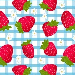 Strawberries on Blue Gingham