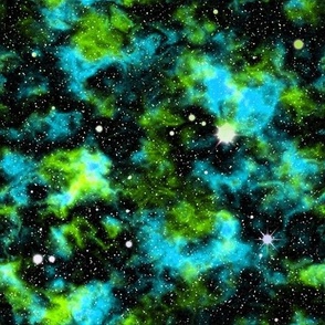 Blue Green Galaxy Seamless Pattern