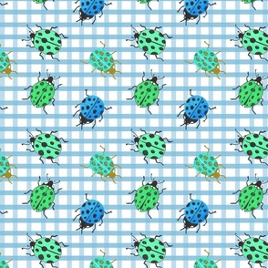 Ladybugs on Blue gingham