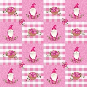 Gnome  Sweet Gnomes! Plaids and Flowers plaid in pink 
