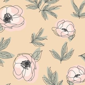 Small Outlined Flowers // Blush Pink on Tan // 