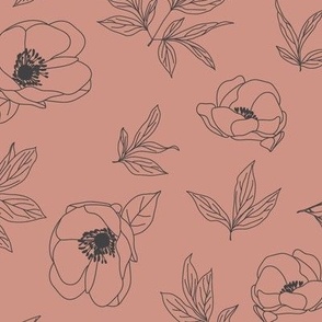 Small Outlined Flowers_Dark Blush Pink_