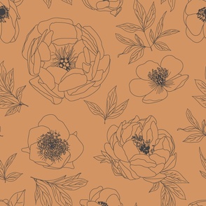 Outlined Flowers // Rust Orange // Large-Scale // 