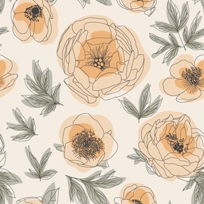 Boho Outlined Flowers // Orange on Cream // Large-Scale