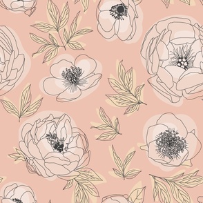 Boho Outlined Flowers // Blush Peach // Large-Scale // 