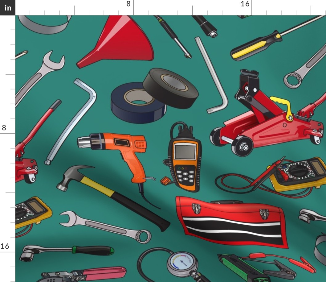 Auto Mechanic's Essentials - Tool Array on Teal