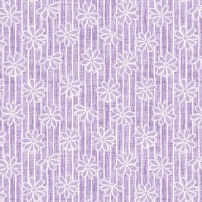 Scattered White Flowers and Sketchy Stripes on Dusty Lavender Texture