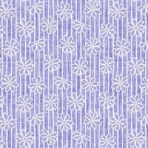 Scattered White Flowers and Sketchy Stripes on Lilac Woven Texture