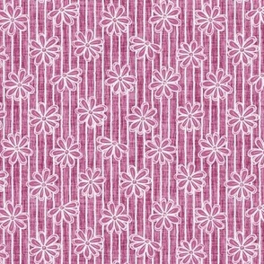 Scattered White Flowers and Sketchy Stripes on Peony Woven Texture