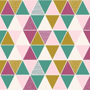 Small - Modern Geometric Triangles - Turquoise, Pink + Mustard