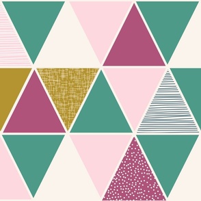 Medium - Modern Geometric Triangles - Turquoise, Pink + Mustard