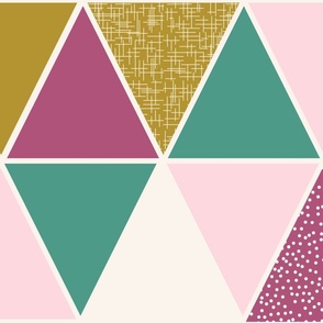 Large - Modern Geometric Triangles - Turquoise, Pink + Mustard