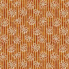 Scattered White Flowers and Sketchy Stripes on Terracotta Woven Texture