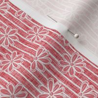 Scattered White Flowers and Sketchy Stripes on Watermelon Woven Texture