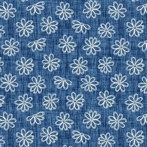 Scattered White Flowers on Aegean Blue Woven Texture