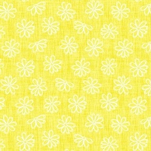 Scattered White Flowers on Bright Yellow Woven Texture