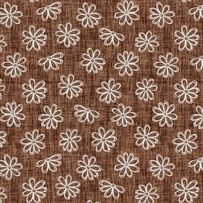 Scattered White Flowers on Cinnamon Woven Texture