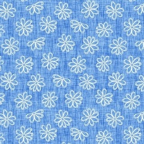 Scattered White Flowers on Cornflower Blue Woven Texture