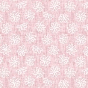 Scattered White Flowers on Cotton Candy Woven Texture