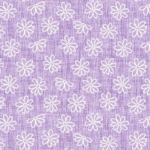 Scattered White Flowers on Dusty Lavender Woven Texture