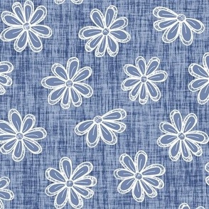 Medium Scattered White Flowers on Dusty Blue Texture