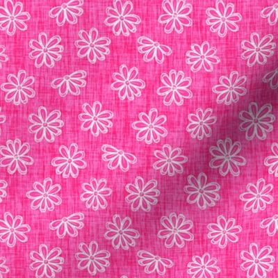 Scattered White Flowers on Hot Pink Woven Texture 2