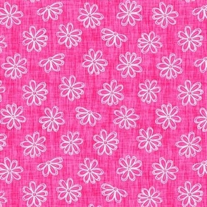 Scattered White Flowers on Hot Pink Woven Texture 2