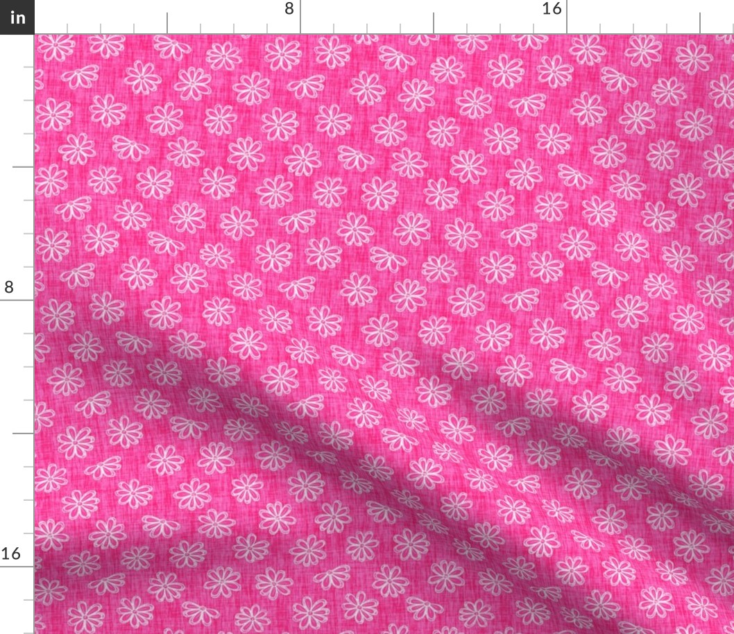 Scattered White Flowers on Hot Pink Woven Texture 2