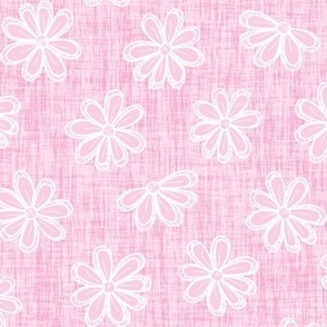 Scattered White Flowers on Light Bubblegum Pink Woven Texture