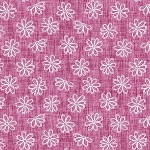 Scattered White Flowers on Peony Pink Woven Texture