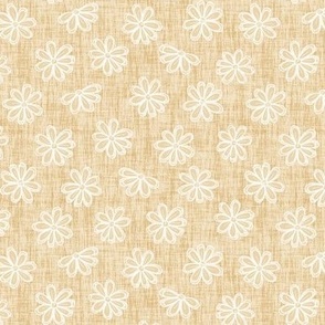 Scattered White Flowers on Sand Beige Woven Texture