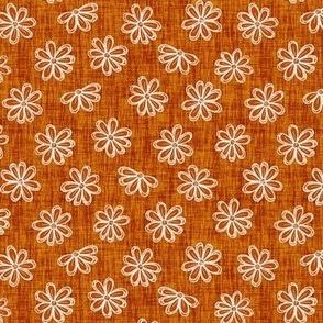 Scattered White Flowers on Terracotta Woven Texture