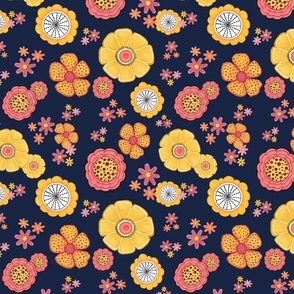 Flower Power Navy background  - Large pattern 