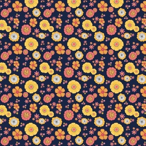 Flower power navy background- medium size pattern